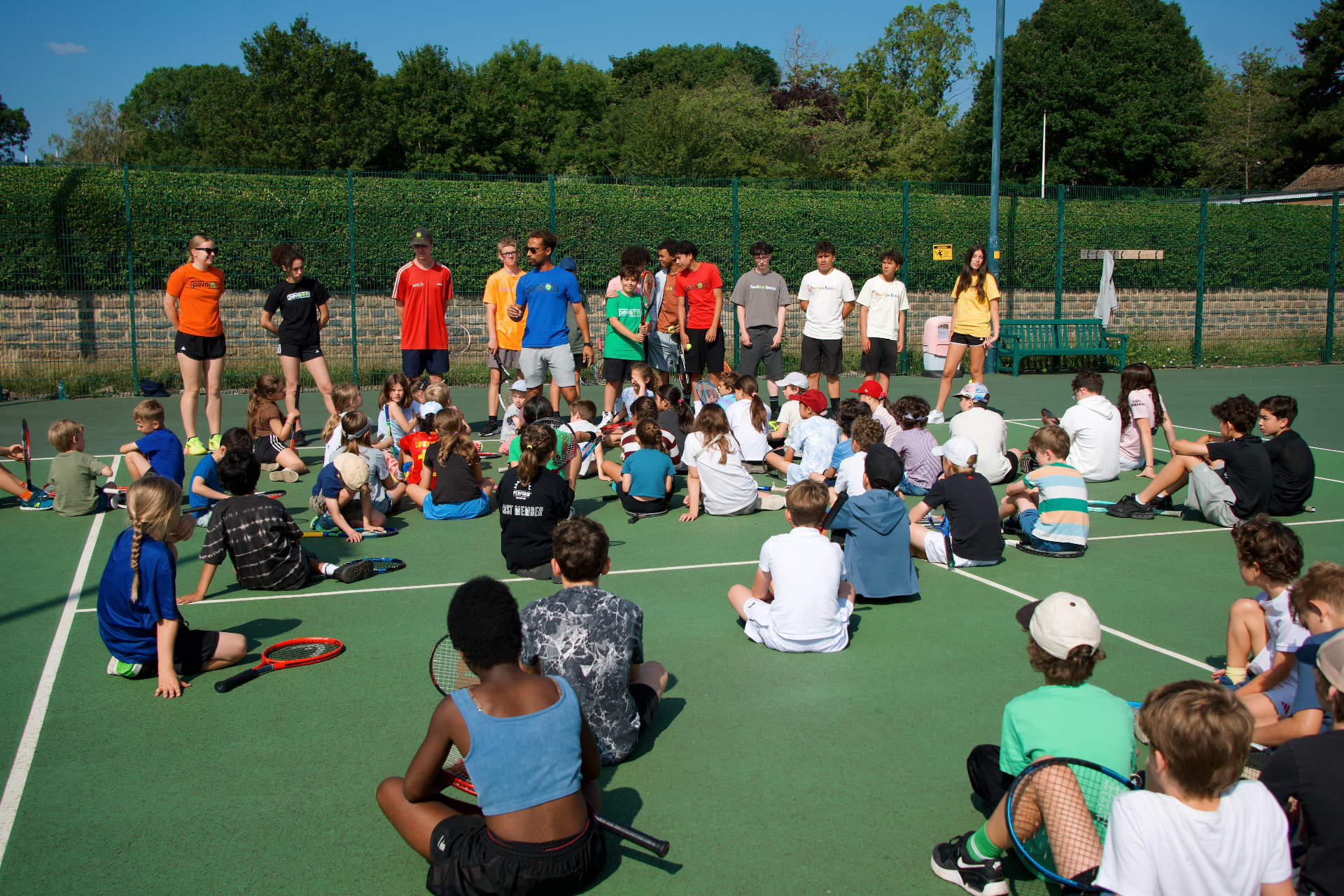 Coaching session on the courts with juniors and coaches
